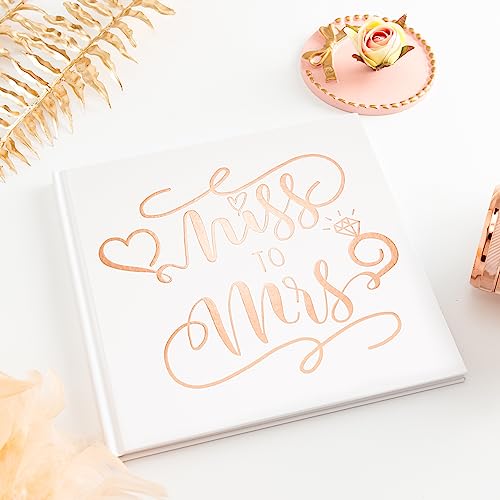 Calculs Bridal Shower Guest Book Miss to Mrs Picture Book Polaroid Blank Pages for Instant Film Rose Gold Bachelorette Party Sign in Book 8.5” Square White Cover Rose Gold Foil Stamping - style: Garden