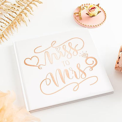 Calculs Bridal Shower Guest Book Miss to Mrs Picture Book Polaroid Blank Pages for Instant Film Rose Gold Bachelorette Party Sign in Book 8.5” Square White Cover Rose Gold Foil Stamping - style: Garden