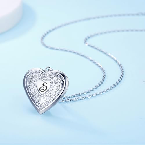 Locket Necklace Holds Pictures Alphabet Initial Letter Love Heart Lockets Photo Memory Locket Necklaces Birthday Gifts - color: Silver, style: S
