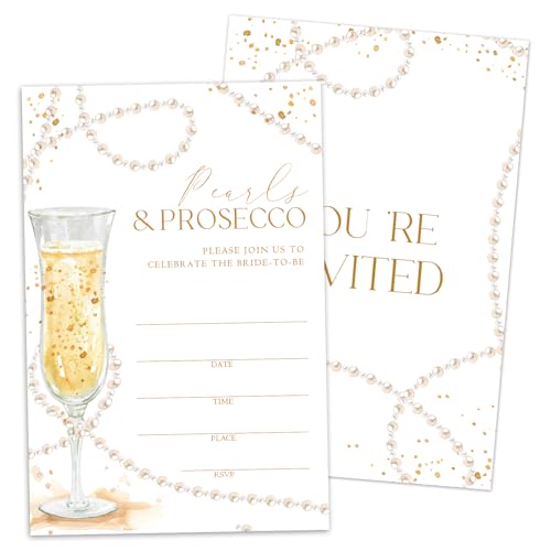 WwongxianB 25 Bridal Shower Invitations With Envelopes, Champagne Invites for Newlyweds, New Couples, Mr and Mrs, Pearls & Prosecco Invites, Wedding & Bridal Shower Party Favor Decorations - color: Pearls & Prosecco