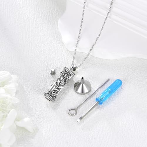 925 Sterling Silver Urn Necklace for Ashes, Teardrop/Tree of Life/Sunflower/Dragonfly/Sea Turtle/Celtic Knot/Elephant/Hummingbird Memorial Cremation Pendant Necklaces for Animal Human Ashes - color: H: Rose Flower