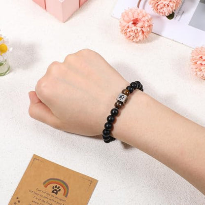 Pet Memorial Stone Bracelet, Pet Sympathy Rainbow Bridge Pets Memorial Bracelet with Card Dog Memorials Gifts for Men Women Who Loss of Beloved Dog Cat