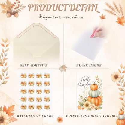 Eaasty 50 Sets Cards with Stickers and Envelopes Blank Inside Funny 5 Style Greeting Card Designs(Fall Style) - style: Fall Style