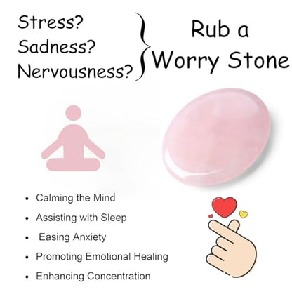Thumb Worry Stone Rose Quartz Crystals Pink Healing Stones Palm Natural Mental Health Stress Relief Depression Gemstones Reiki Trinket Anxiety Relief Items Mother's Day Gifts for Women - color: Pink-rose Quartz