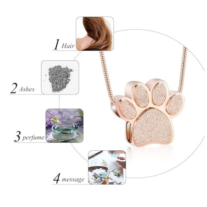 zeqingjw Pet Cremation Jewelry for Ashes Pendant Paw Print Pet Heart Urn Necklace Memorial Keepsake Jewelry for Pet/Dog's/Cat's Ashes - color: Paw Print-1-Rose Gold