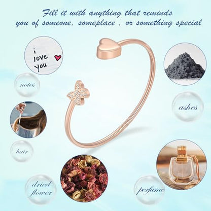 Heart Cremation Bracelets for Ashes Crystal Butterfly Urn Bracelets Stainless Steel Openable Cuff Bangle Memorial Keepsakes Jewelry for Men Women - color: Customize