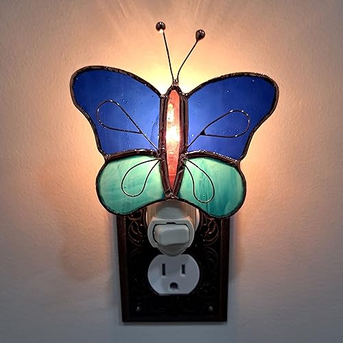 Gift Essentials Blue Butterfly Plug-in Night Light - Stained Glass | Blue Butterfly Stained Glass Plug-in Nightlight with On/Off Rocker Switch. Includes One 4-Watt Replaceable Warm-Glow Bulb. - color: Blue Butterfly