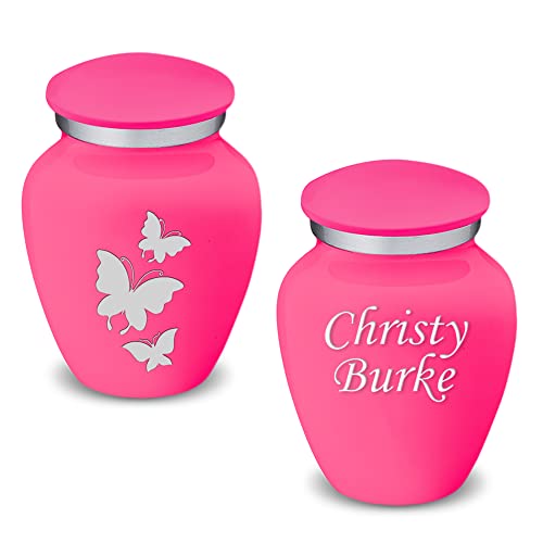 Embrace Keepsake Personalized Butterfly Cremation Urns for Human Ashes I Bright Pink Funeral Urn for Men and Women with Double Side Engraving I 3.5 lbs - color: Bright Pink