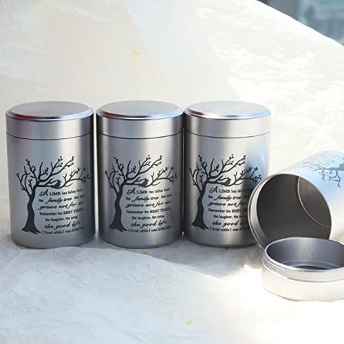 2.7 inch Small Urns for Ashes - Set of 4, Aluminium Mini Urns, Cremation Urns for Human Ashes, Ashes Holder, Small Keepsake urns-A Limb has Fallen from The Family Tree, Silver - size: Tree-Silver