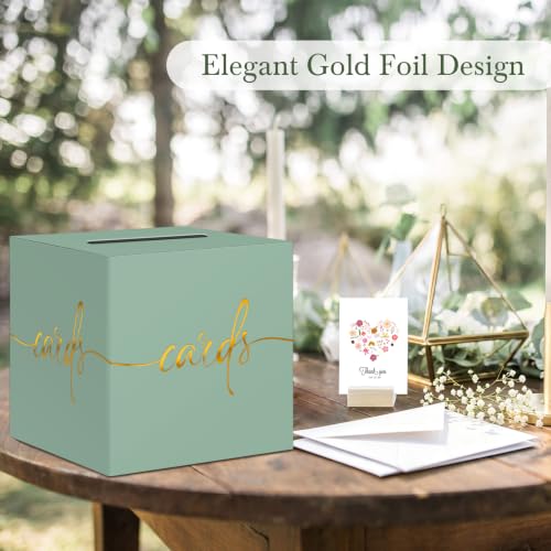 Sage Green Card Box with Gold Foil Design, Paperboard 8.7" Gift Card Holder for Wedding Graduation Birthday Party Reception Retirement Anniversary Bridal & Baby Shower - color: Sage Green Card Box with Gold Foil, size: 8.7×8.7×8.7Inch(1 Pack)