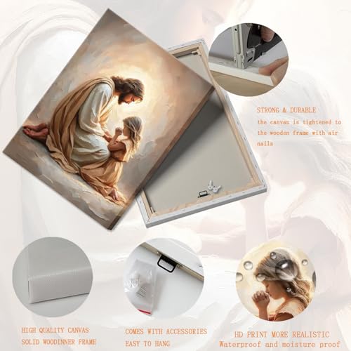 Jesus Praying with Girl Wall Art Canvas Poster Print, 8x10in - color: Jesus04, size: 8"L x 10"W