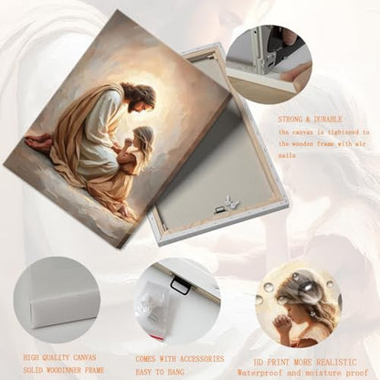 Jesus Praying with Girl Wall Art Canvas Poster Print, 8x10in - color: Jesus04, size: 8"L x 10"W