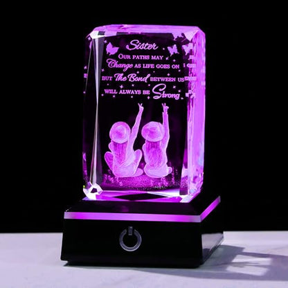 Movdyka Sisters Birthday Gifts from Sister - Crystal Engraved Keepsake with Led Base - Big Bestie Present for Girls Soul Gifts for Women - Best Unique Gifts On Christamas Mothers Valentines - style: sister-Our path