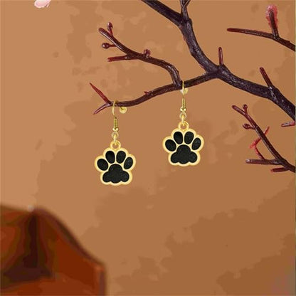 Dreuyet Paw Necklace and Earrings Set for Women Glitter Cute Dog Cat Pet Paw Print Pendant Necklace Earrings Lovely Animal Charm Jewelry Set Gifts - color: Gold Black