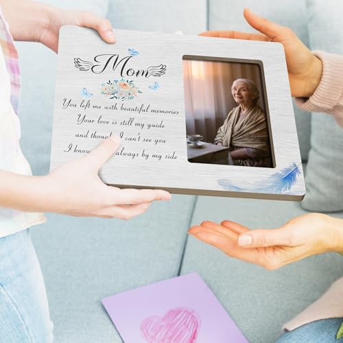 Mom Memorial Gifts for Loss of Mother, Remembrance Sympathy Gift Wooden Picture Frames, 4x6 inch Photo - color: Blue