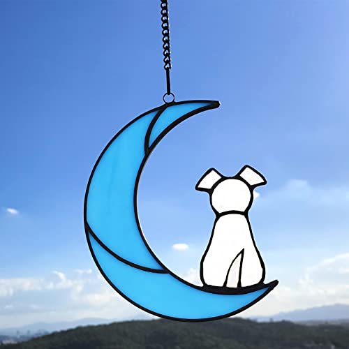 Stained Glass Rainbow Bridge White Dog Memorial Gifts for Loss of Dog Sympathy Remembrance Suncatcher, Angel Wings Pet Loss Bereavement Gifts in Memory of Pet Passing Away Window Hanging. - color: White