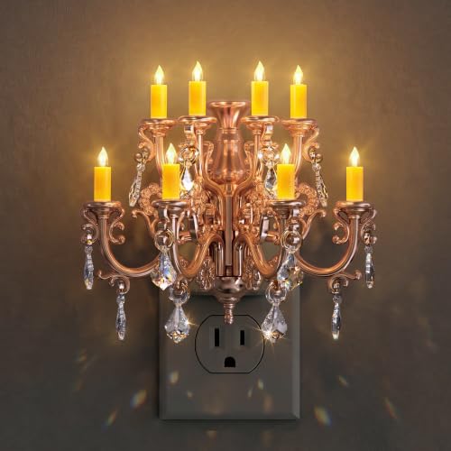 Briignite Chandelier Night Light,Gold Night Lights Plug into Wall Dimmable | Dusk to Dawn Sensor, Vintage Nightlight Plug in, 3000K Soft White for Bathroom Bedroom Hallway Kitchen Decor - color: Rose Gold, size: 1 Pack