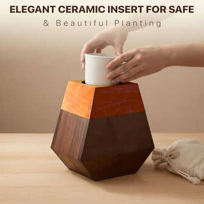 Americurn Plant Cremation Urns for Human Ashes Adult Male & Female Includes 1 Large Urn & 1 Silver & 1 Black Cross Necklace- Wooden Urns for Human Ashes - color: Single Large Urn