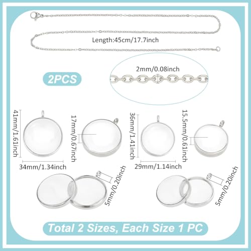 UNICRAFTALE 2 Sets Memory Locket Pendant 2 Size Stainless Steel Floating Charm Photo Living Memory Pendant Necklace Glass Photo Frame Locket Pendants for DIY Wedding Bouquet Jewelry Making