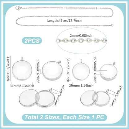 UNICRAFTALE 2 Sets Memory Locket Pendant 2 Size Stainless Steel Floating Charm Photo Living Memory Pendant Necklace Glass Photo Frame Locket Pendants for DIY Wedding Bouquet Jewelry Making