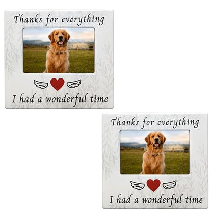 BANBERRY DESIGNS Pet Memorial Picture Frames - Set of 2 - Thanks for Everything I had a Wonderful Time - Ceramic Photo Plaque - 4" X 6" Photograph - Dog Cat Loss Sympathy Gifts - Loss of Pet Gift - color: 2 Pack