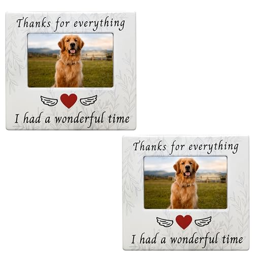 BANBERRY DESIGNS Pet Memorial Picture Frames - Set of 2 - Thanks for Everything I had a Wonderful Time - Ceramic Photo Plaque - 4" X 6" Photograph - Dog Cat Loss Sympathy Gifts - Loss of Pet Gift - color: 2 Pack