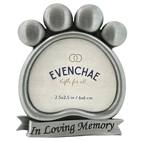 Pawprint Mini Picture Frame: Memorialize Your Dog or Cat | Holds 2.5" diameter Cut-to-Size photo in the brushed silver frame, heartfelt gift for grieving pet owners - In Loving Memory.