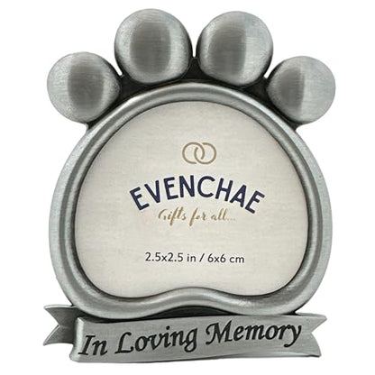 Pawprint Mini Picture Frame: Memorialize Your Dog or Cat | Holds 2.5" diameter Cut-to-Size photo in the brushed silver frame, heartfelt gift for grieving pet owners - In Loving Memory.