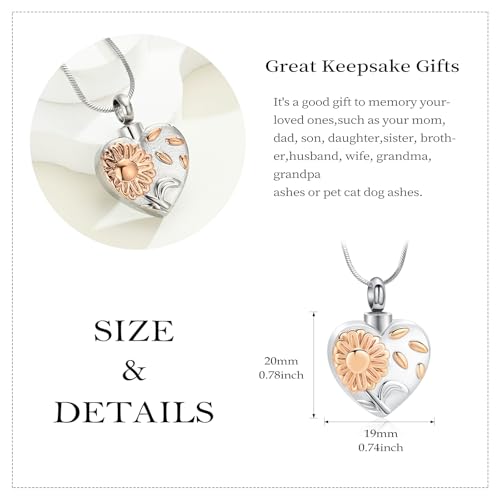 Urn Necklace for Ashes Sunflower Cross Necklace Cremation Jewelry Ashes Necklace for Human Women Pets Sunshine Pendant Keepsake Jewelry for Ashes - color: Rose gold