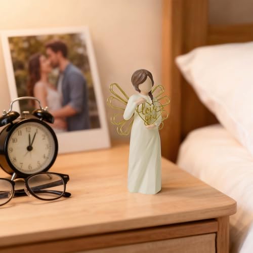 “Love You” Angel Figurine Holding Love Sign, 5.3" Hand-Painted Resin Statue | Perfect Sentimental Gift to Girlfriend, Boyfriend, Family Members, Wife, Husband, Sculpted Hand-Painted Figurine - style: Love you