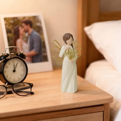 “Love You” Angel Figurine Holding Love Sign, 5.3" Hand-Painted Resin Statue | Perfect Sentimental Gift to Girlfriend, Boyfriend, Family Members, Wife, Husband, Sculpted Hand-Painted Figurine - style: Love you