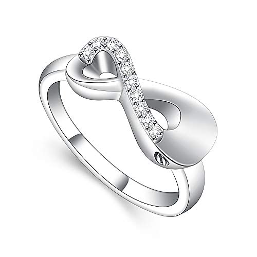 XSMZB Cremation Ring for Ashes Crystal Infinity Ring Memorial Keepsake Urn Ring Holder Ash for Pet/Human Urn Ring for Women - color: Silver