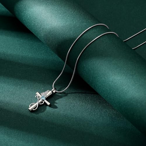 Butterfly Cross Cremation Jewelry Urn Necklaces Cross Butterfly Urn Necklaces for Ashes Memorial Keepsake Pendant for Women Men Gifts With Funnel Kit & Bag - color: Silver+LightBlue