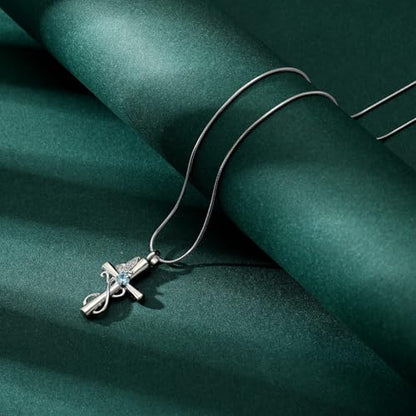 Butterfly Cross Cremation Jewelry Urn Necklaces Cross Butterfly Urn Necklaces for Ashes Memorial Keepsake Pendant for Women Men Gifts With Funnel Kit & Bag - color: Silver+LightBlue