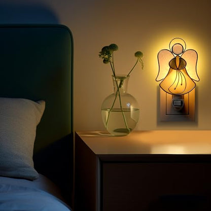 Stained Glass Yellow Guardian Angel Night Lights Plug into Wall - color: Yellow Angel