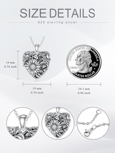 Dorunmo Personalized Heart Locket Necklace That Holds 2 Picture 925 Sterling Silver Custom Lockets Pendant Memorial Jewelry Gifts for Mom Sisters - color: Sunflower, style: Non-Personalized