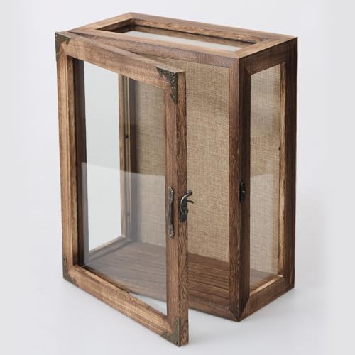 Shadow Box Display Case 11x14 Deep with Glass on 4 Sides, 6.2in Depth Wall Mounted Memory Box for Keepsakes, Wooden Display Case for Graduation Cap, Jersey, Wedding, Medals – Rustic Shadowbox Frame - color: 03