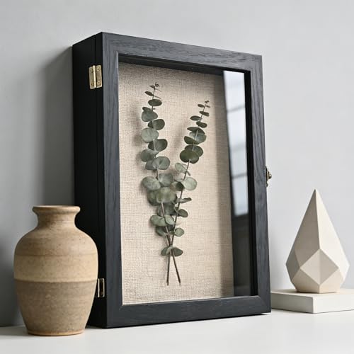 8×10 Shadow Box Frame, Linen Back, Glass Door, Hinge Display Case - color: Rustic Black, size: 8×10