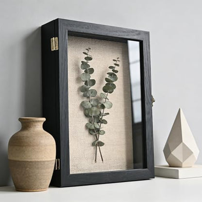 8×10 Shadow Box Frame, Linen Back, Glass Door, Hinge Display Case - color: Rustic Black, size: 8×10