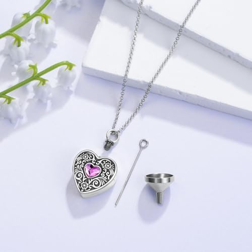 PELOVNY Urn Necklaces for Ashes of Loved Ones 925 Sterling Silver Personalized Heart Locket Urn Necklace Cremation Keepsake Memorial Jewelry Gifts for Women Men - color: Flower Locket Urn-1