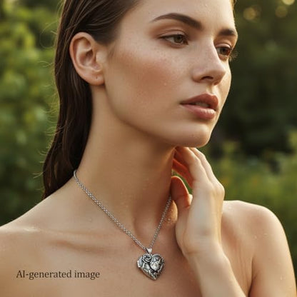 925 Sterling Silver Pictures Locket Necklace for Women Men - color: Black plated 7