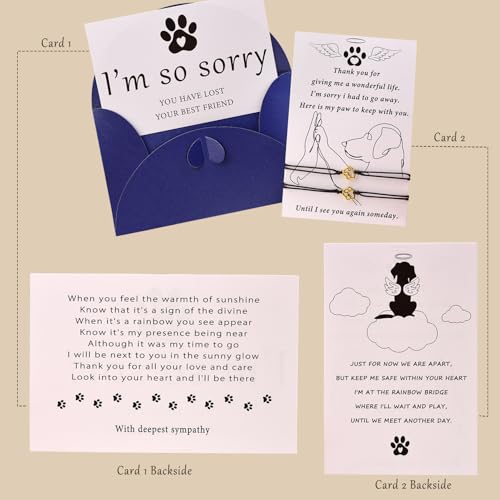 Pet Memorial Gifts for Loss of Dog, Gold Paw Print Bracelets (2 Pack) for Beloved Cat, Loss of Dog Sympathy Gift, Thoughtful Dogs Remembrance, Bereavement Gifts