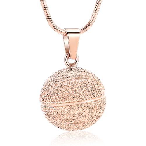 Basketball Urn Necklace for Ashes Sport Cremation Jewelry Stainless Steel Football Memorial Necklaces Ash Holder for Human Pets Keepsake Jewelry for Sport Lover Men with Fill Tool - color: Rose Gold