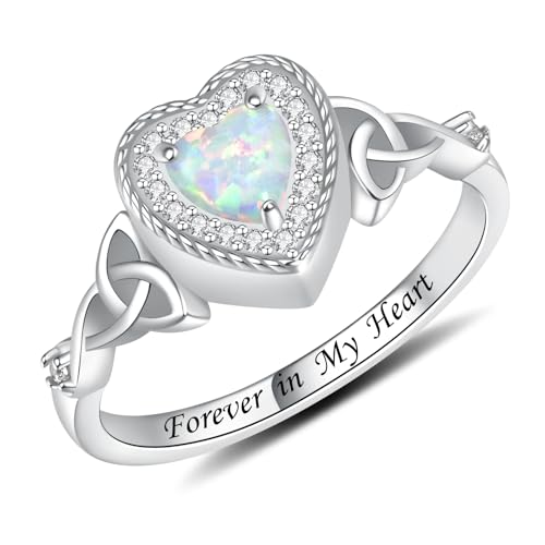 Heart Cremation Ring for Ashes: 925 Sterling Silver Forever in My Heart Carved Urn Keepake Rings Memorial Jewelry for cat and dog - size: 8, style: Blue opal