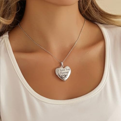 PHOCKSIN Personalized Locket Necklace for Women Photo Necklace with Customized Picture Birth Flower Birthstone Customizable Birthday Gifts - color: #16 Heart Silver Forever
