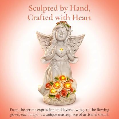 Solar Light Angel Garden Statues Sculptures for Grave Decoration | Weatherproof, Sympathy Cemetey Decoration, Outodor Angel Gifts for Mom Grandma, Handmade of Resin, 8.7" Tall