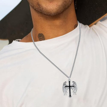 Aniu S925 Sterling Silver Urn Necklace Cremation Jewelry for Ashes - color: Cross Angel Wing-D