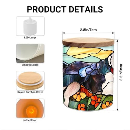 Dog Stained Glass Candle Jar with Tea Light, Colorful Flower Memorial Tealight Candle Holders with Battery Operated, Glass Candlesticks Trinket Jar, Makeup Brush Holder for Pet Dog Lover - color: Dog