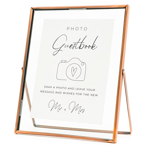 Calculs Photo Guest Book Copper Sign Holder, 8x10in Glass Picture Floating Frames Menu/Card Display Stand for Wedding Guestbook Inspo Party Table Decoration - color: Copper