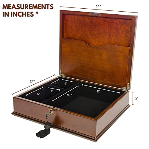 Romeo Memory Keepsake Box Organizer with Mahogany Wood Finish - Large Personal Storage Box with Locking Lid | Wooden Memory Box Gift for Anniversary, Wedding, Valentine, Birthday